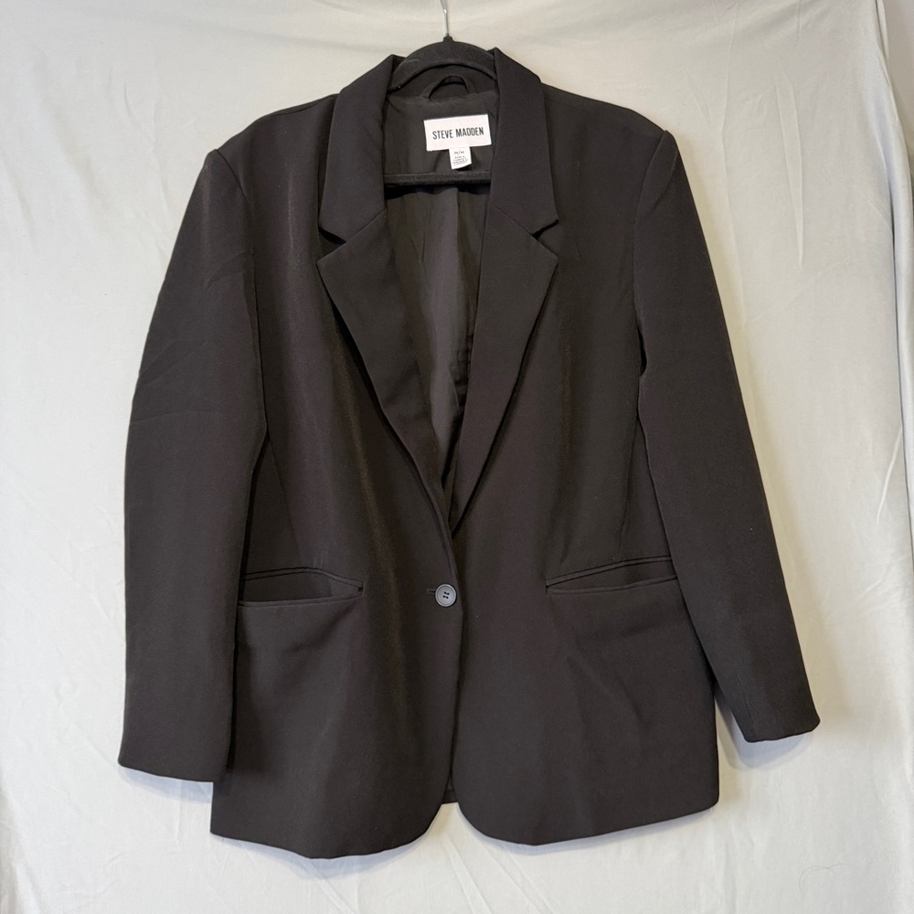 Steve Madden Womens Edgy Oversized Blazer Jacket Size M Black Office Career READ